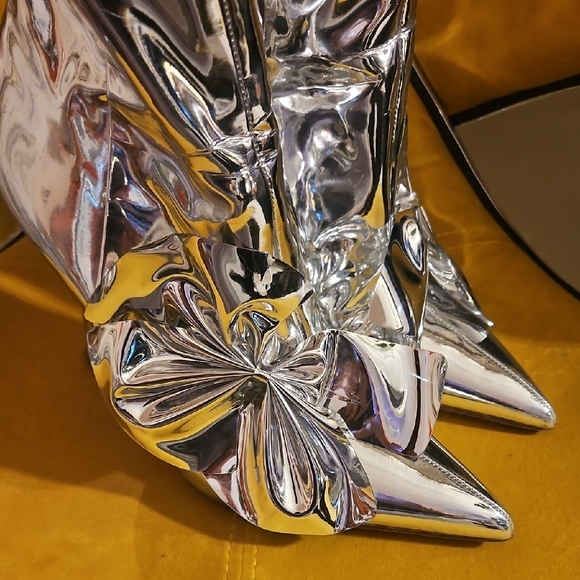 Silver Metallic Pointed-Toe Ankle Boots with Decorative Knot -by Sam Edelman - Picture 3 of 7